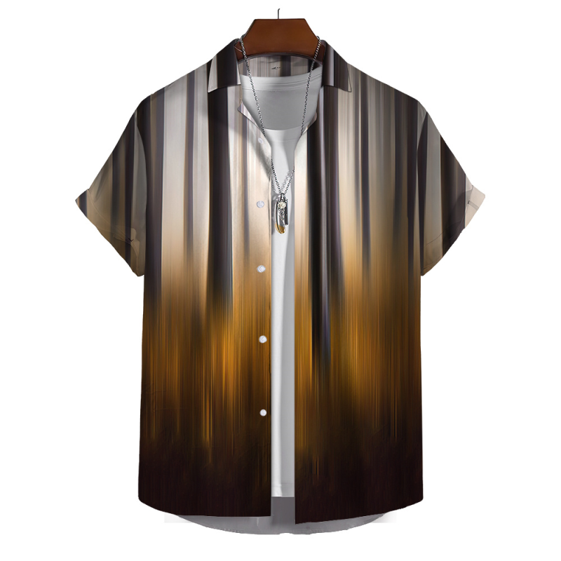 Mens Short Sleeve Plaid Stripes Print Hawaiian Shirt
