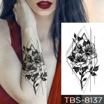 Water-Resistant Temporary Tattoo Sticker for Chest: Lace Henna and Mandala Designs with Flash Tattoos of Wolf, Diamond, and Flower - Body Art