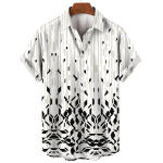 Mens Short Sleeve Plaid Stripes Print Hawaiian Shirt
