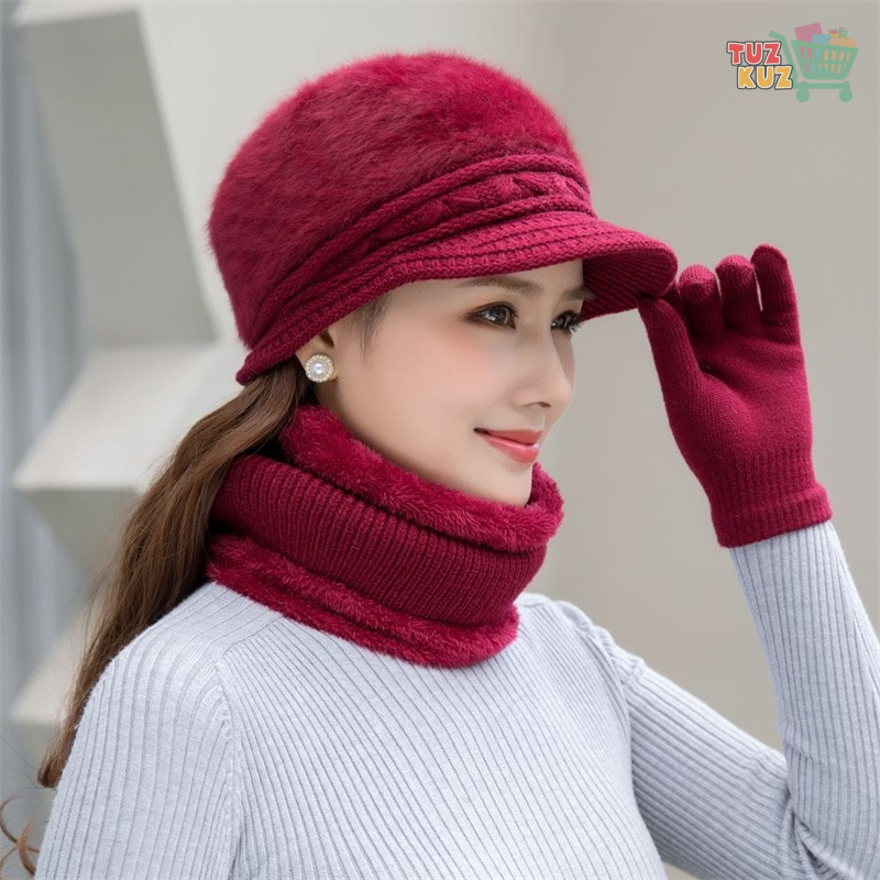 Women's fashion Warm hat scarf gloves