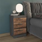"Vintage Charm: Grey FMD Bedside Table Featuring 3 Drawers"