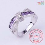 Vintage Purple Crystal Couple's Wedding Silver Rings