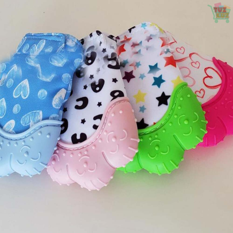 Hot Baby Teether Heart Star Print Silicone Mitten Gloves