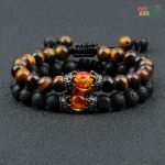 Black Lava Stone Tiger Eye Beads Bracelet For Men Women