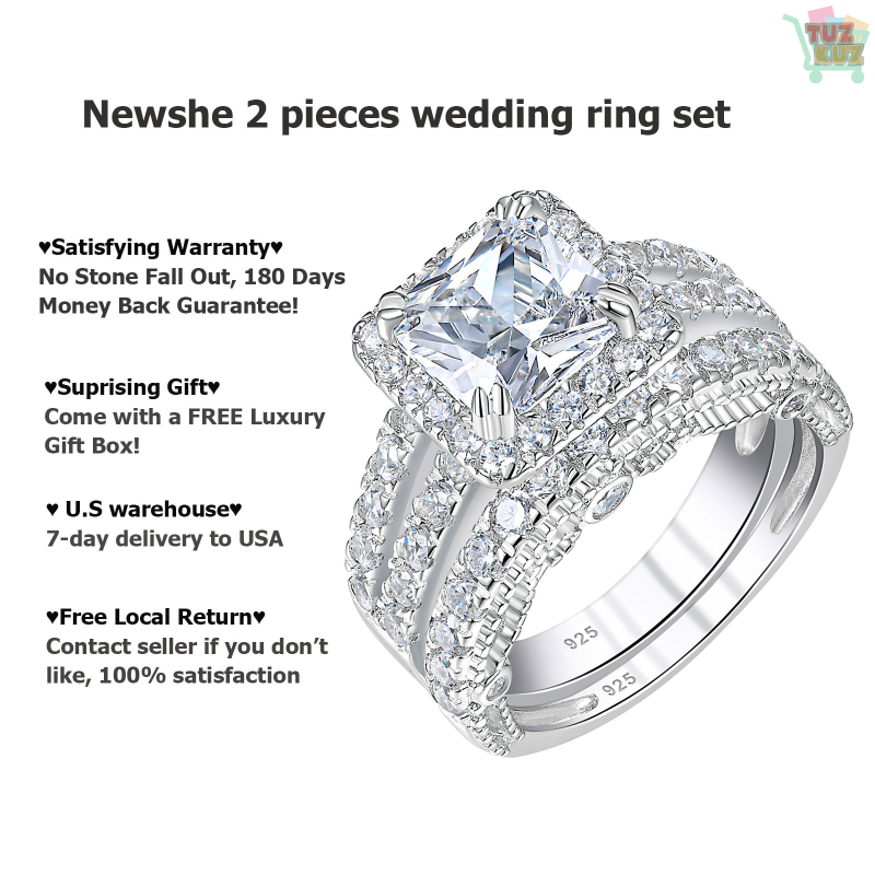 Newshe 2 Pcs Engagement Rings for Women Bridal