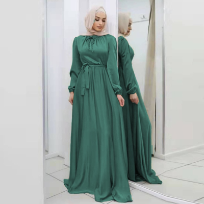 Hijab Satin Dress Belted Abaya