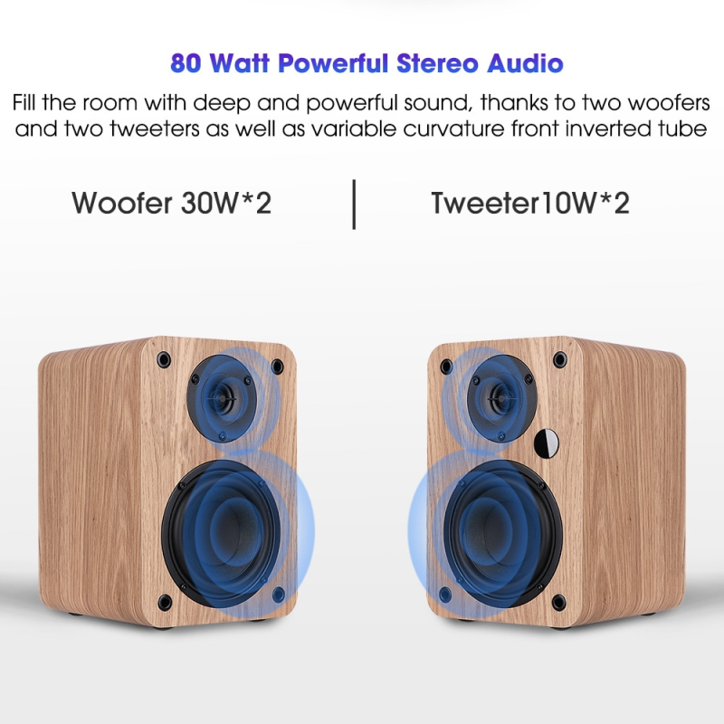 HiFi Speaker Soundbar Bookshelf Bluetooth Wooden Music