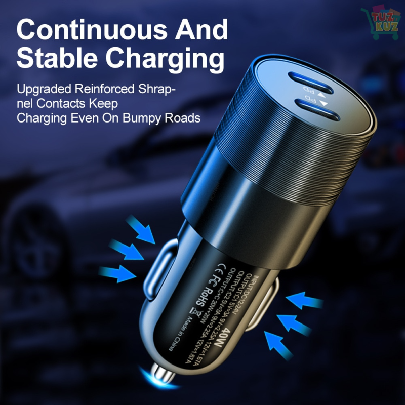 40W Dual USB Type C Car Charger