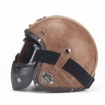 Open Face 3/4 Motorcycle Helmet PU Leather Retro Motorbike Helm Moto Bike Motocross Helmets With For Men Women